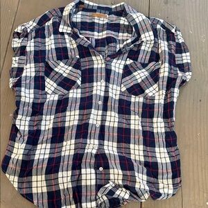 JACHS Girlfriend Navy, White & Red Plaid Button-Down Shirt